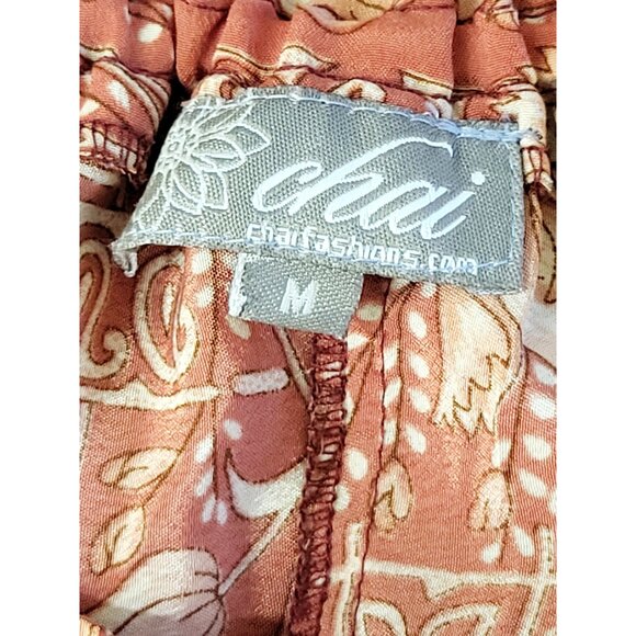 Chai Fashions Burnt Orange Floral Silk Wide Leg Palazzo Pants Size Medium - Picture 5 of 6